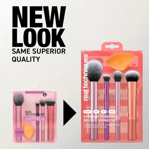 Miniatura 11 de Real Techniques Juego de 6 piezas de brochas de maquillaje esenciales para el día a día, incluye 4 brochas y 2 esponjas de maquillaje, para base