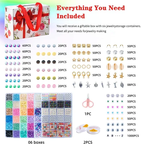 Miniatura 4 de SJZWSD Kit de 6 cajas para hacer pulseras de la amistad, colección de 16,000 cuentas de arcilla, semillas y vidrio, cuentas de letras, dijes