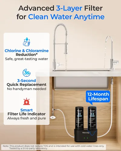 Miniatura 3 de Waterdrop Filtro de agua de repuesto FDL-B3, repuesto para filtro de agua Waterdrop DLB debajo del fregadero, sistema de filtración de agua debajo