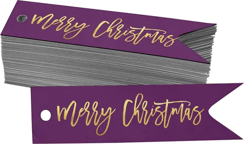 Miniatura 52 de Etiquetas de papel colgantes con texto en inglés "Merry Christmas", 50 unidades Blanco