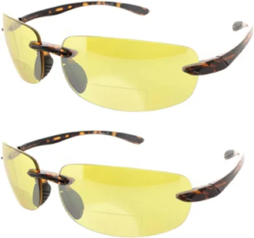 Miniatura 5 de 2 pares de lentes de sol bifocales sin montura para hombres y mujeres, lentes de sol para conducción nocturna, color amarillo y ahumado