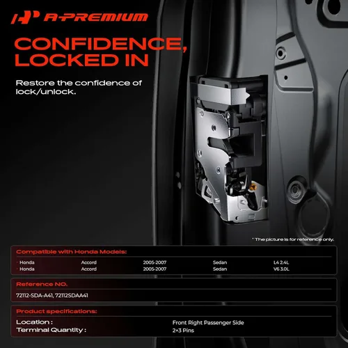 Miniatura 2 de A-Premium Actuador de Cerradura de Puerta Compatible con Vehículos Honda - Accord 2005 2006 2007, 2.4L 3.0L, Sedán - Lado Delantero Derecho