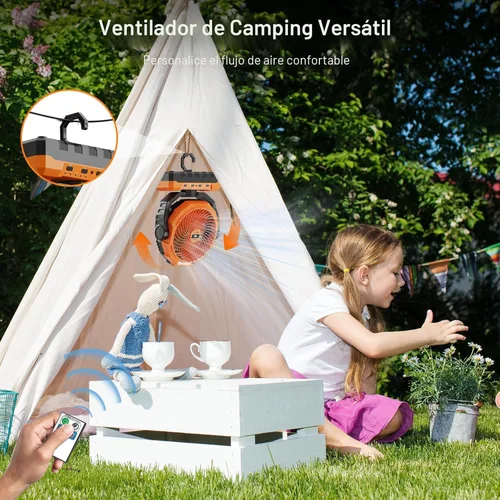 Miniatura 5 de FRIZCOL Ventilador de campamento 3 en 1 – Ventiladores portátiles recargables – Ventilador alimentado por batería de 24000 mAh con luz y control