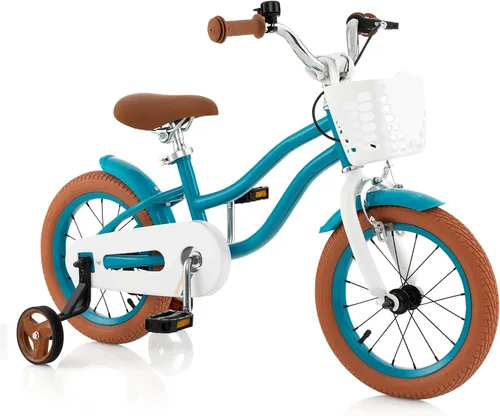Miniatura 36 de COSTWAY Bicicleta para niños de 12, 14, 16, 18 pulgadas, bicicleta para niños con ruedas de entrenamiento, frenos de mano y posavasos, sillín