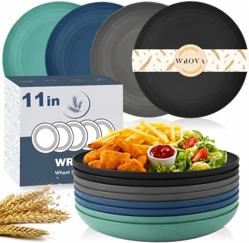 Miniatura 17 de Wrova Platos de paja de trigo – Juego de 8 platos llanos irrompibles de 8 pulgadas – Platos de plástico aptos para lavavajillas y microondas