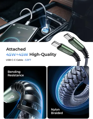 Miniatura 7 de AINOPE 90W para iPhone 17/16/15 Pro Max Cargador de coche USB C Fast Chage, [Mini y Metal] Adaptador de encendedor de cigarrillos invisible