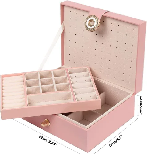 Miniatura 6 de QBestry Organizador de aretes de tuerca para niñas caja de joyería rosa para aretes collar organizador de joyas caja de aretes para mujer soporte