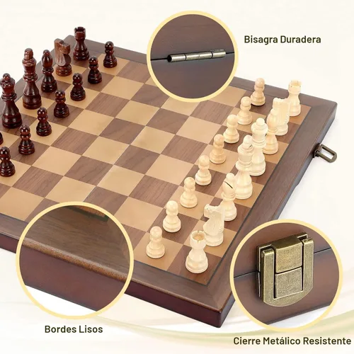 Miniatura 6 de Juego de ajedrez magnético de madera para adultos y niños, tablero de ajedrez de 12 pulgadas con piezas hechas a mano, plegable, portátil, único
