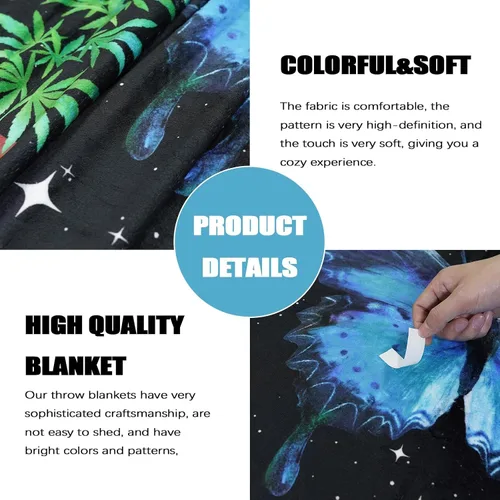 Miniatura 6 de Lifeel Manta de forro polar con diseño de mariposa y luna azul, diseño botánico floral, bohemio, acogedora decoración para siesta para sofá, cama