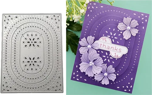 Troqueles de metal ovalados de arco y flores para hacer tarjetas, plantillas de corte para álbumes de recortes, álbum de fotos, plantilla de 01