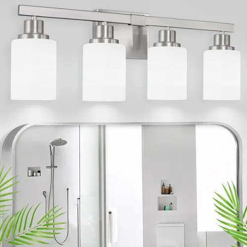 Miniatura 23 de Juego de 2 apliques de pared para baño, 1 luz negra, apliques de pared modernos para interiores con pantallas de vidrio blanco, lámpara de pared