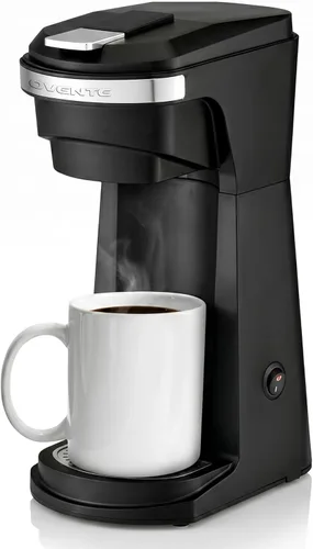 OVENTE Cafetera de una sola porción de 14 onzas para K Cups y café molido, cafetera de preparación de un solo toque, diseño compacto, filtro
