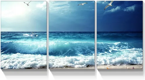 Miniatura 9 de BANHUA1 3 paneles de lienzo con diseño de puesta de sol de mar, arte de pared para decoración del hogar, velero, pintura de pared, impresión sobre
