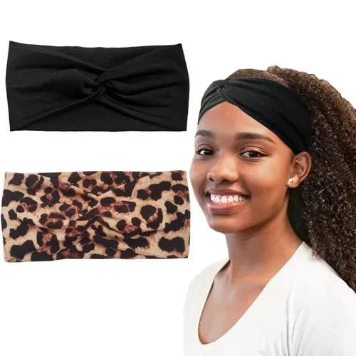 Miniatura 7 de Hjiaruiky 2 diademas de turbante para mujer, bohemias, elásticas, a la moda, de tela anudada, bonita, gruesa, para mujeres y niñas, color negro