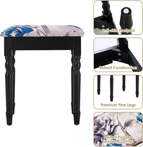 Miniatura 8 de Giantex Juego de tocador con espejo de tres pliegues, tocador de maquillaje con 4 cajones y estante de almacenamiento, moderno escritorio de Negro