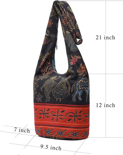 Miniatura 24 de Bolsa de hombro para mujer, de lona en estilo hippie/bohemio para llevar cruzada al hombro, disponible en diferentes colores y estampados
