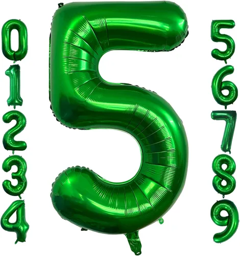 Globo de 40 pulgadas color verde oscuro número 5 gigante, de papel de aluminio de Mylar gigante, globos de helio verde oscuro para fiestas de