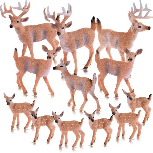 12 piezas de figuras de ciervos juguete realistas, figuras de familia de ciervos, figuras de animales del bosque, criaturas del bosque en miniatura,