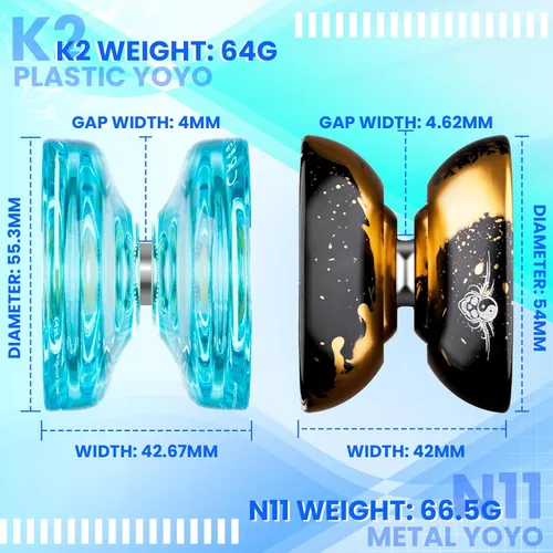 Miniatura 8 de MAGICYOYO Paquete de Regalo de 2 Yoyos - Yoyo Sensible K2 de Cristal y Yoyo Metálico No Sensible N11, Yoyo de Doble Propósito para Niños y Adultos