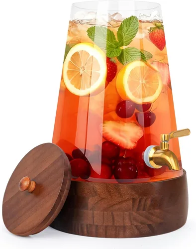 Dispensador de bebidas de vidrio para fiestas, dispensador grande de bebidas de 1.72 galones con soporte dispensadores de jugo con jarra de espita