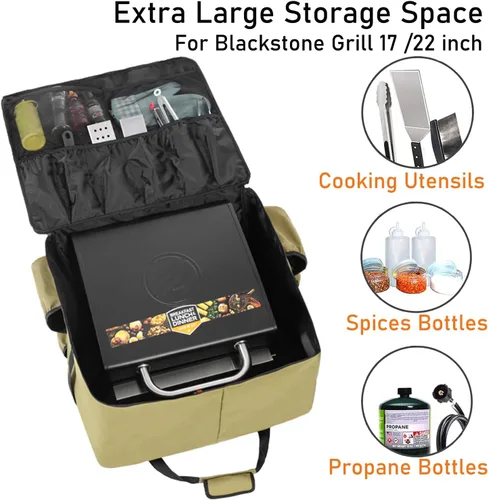 Miniatura 3 de EUTRKei Funda para parrilla Blackstone de 22 pulgadas, accesorios para bolsa de transporte de parrilla de 17 pulgadas, acomodada con capucha