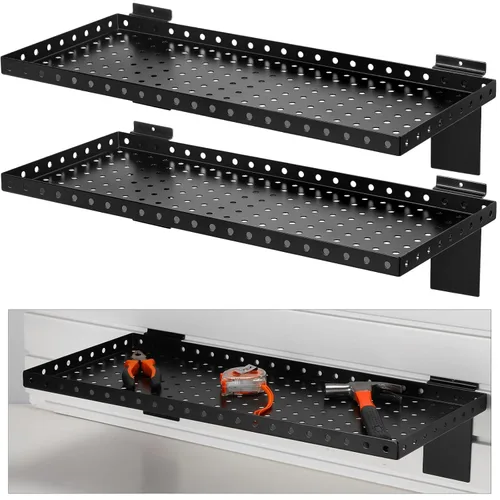 Miniatura 8 de Thyle 2 estantes de pared de listones, estante de metal resistente para venta al por menor, garaje, almacenamiento en el hogar, zapaterías