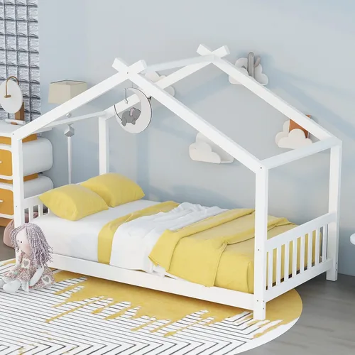 Miniatura 10 de Bellemave Cama Casa Tamaño Twin con 2 Cajones de Almacenamiento Cama Casa Montessori de Madera para Niños Marco de Cama de Madera Casa de Juegos Gris