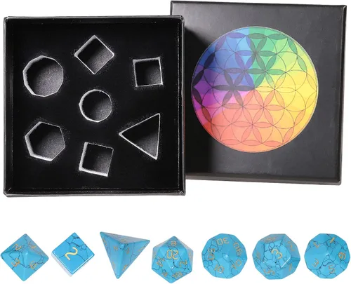 Miniatura 3 de rockcloud Juego de 7 dados poliédricos DND de howlita azul turquesa, dados hechos a mano con piedra de cristal curativo con caja de dados