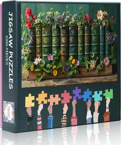 Rompecabezas de flores para adultos, estilo vintage, conocimientos y pinturas de flores, rompecabezas de libros verdes y flores secas, rompecabezas