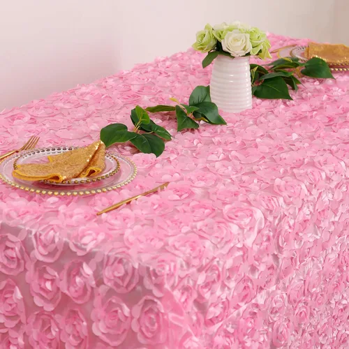 Miniatura 24 de Fanqisi Mantel de rosetón de 50x80 pulgadas, patrón de rosas, color púrpura, mantel de satén con rosetones de lino para decoración de mesa