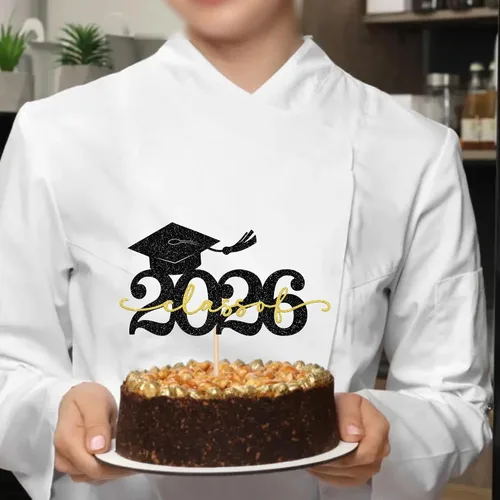 Miniatura 6 de Rsstarxi 1 paquete de decoración de pastel con purpurina para la clase de 2026, decoraciones de graduación 2026, tapa de felicitaciones