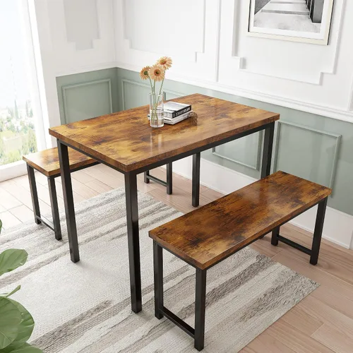 Miniatura 11 de AWQM Juego de mesa de comedor, juego de cocina con 2 bancos, ideal para el hogar y la habitación, desayuno de 43.3 x 23.6 x 28.5 pulgadas, bancos