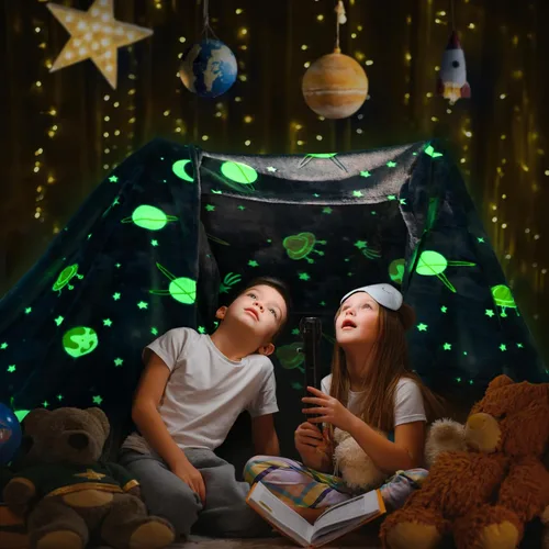 Miniatura 4 de Pavilia - Manta que brilla en la oscuridad, regalo de planeta espacial para niñas y niños, manta de felpa suave para niños de 1 a 10 años, 50x60