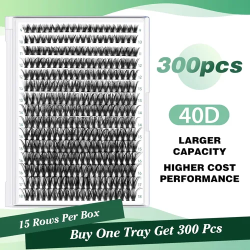 Miniatura 94 de Extensiones de racimos de pestañas 300 piezas, pestañas individuales 40D 0.07D rizado 11mm, para colocar en casa, bandeja grande de volumen