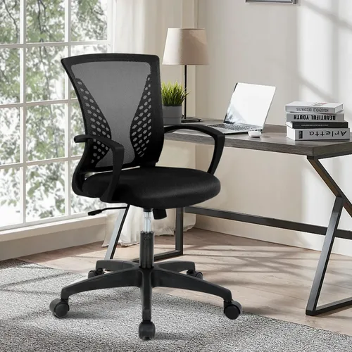 Miniatura 11 de Silla de oficina de malla con ruedas, silla de escritorio ergonómica de respaldo medio con brazos y soporte lumbar, cómoda silla de computadora