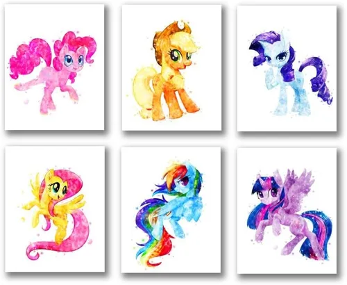 PurpleheARTs | Arte de pared de My Little Pony, póster de My Little Pony, decoración de habitación de poni para niños, juego de 6, sin marco, 8 x 10