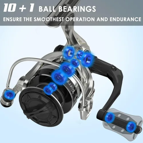 Miniatura 2 de [Portátil 2024] Carrete giratorio de pesca de viaje, suave 10+1 carrete de pesca BB inoxidable para agua dulce, marco de grafito ultraligero