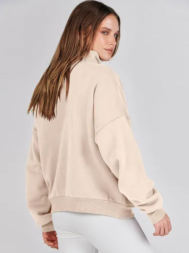 Miniatura 5 de ANRABESS Sudaderas con media cremallera para mujer, sudaderas cortas de gran tamaño, con cremallera de un cuarto, suéter de forro polar, suéter