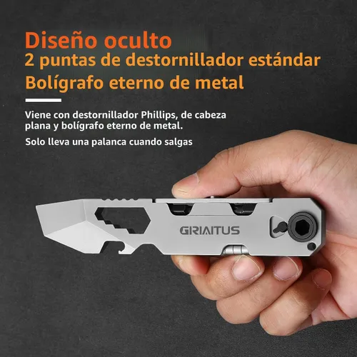 Miniatura 8 de Palanca EDC Multiherramienta con Destornillador de Trinquete Bidireccional y Bolígrafo Duradero, Llaves Inglesas, Palanca, Abrebotellas y Abrecajas