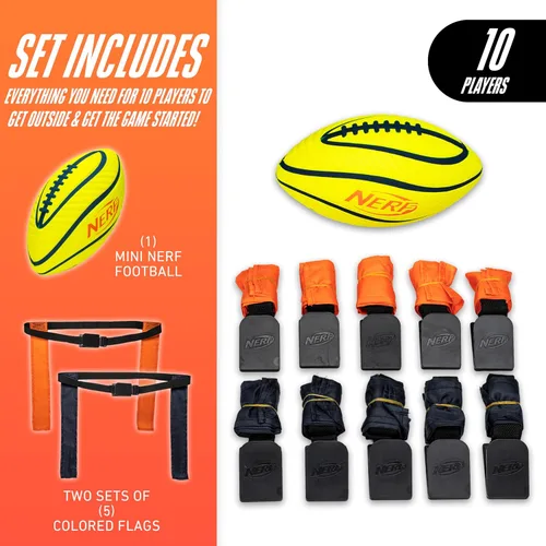 Miniatura 2 de Nerf - Cinturones de fútbol con bandera de 10 jugadores + juego de pelotas, banderas juveniles + fútbol de espuma junior para niños, kit completo