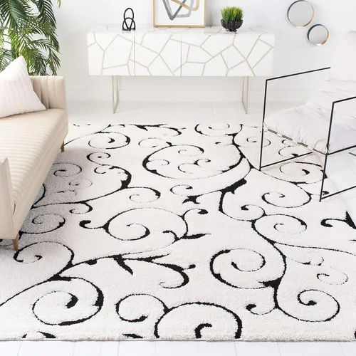 Miniatura 82 de SAFAVIEH - Alfombra de la colección Florida Shag - 10 pies redonda, color crema y beige, diseño de pergamino, no suelta pelusa y fácil de limpiar