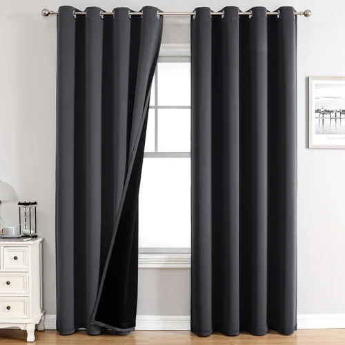 Miniatura 10 de ChrisDowa - Cortinas 100% opacas, para dormitorio, con forro negro, 2 capas gruesas, aislamiento térmico y ojales, 63 pulgadas de largo, juego de 2