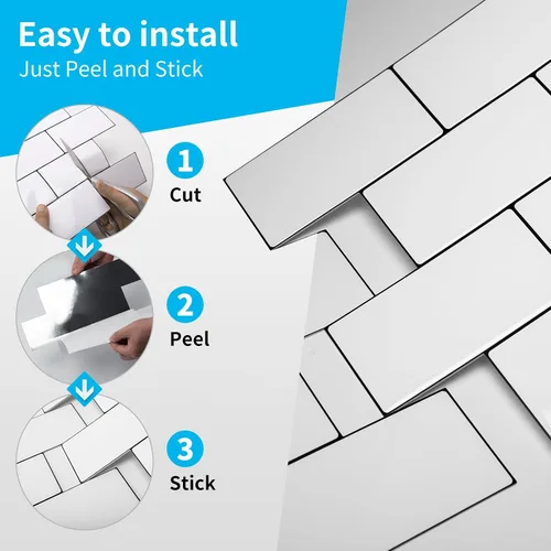 Miniatura 5 de Art3d Peel and Stick Backsplash, 10 unidades de azulejos de metro adhesivos y pegables engrosados, azulejos de cerámica sintética para cocina, baño