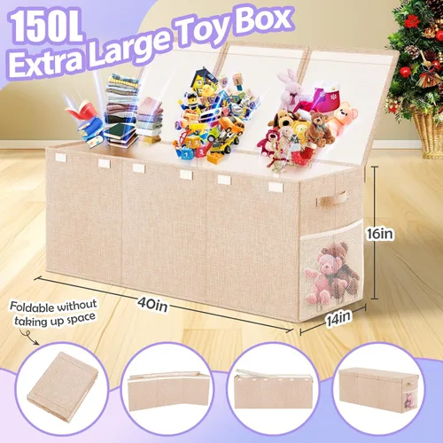 Miniatura 2 de Caja de almacenamiento de juguetes extra grande con divisor de tapa, cofre organizador de juguetes plegable resistente, contenedores cajas cestas