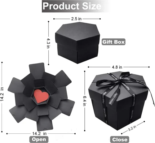 Miniatura 2 de Wanateber Caja de explosión, caja de regalo de explosión con 6 caras, parte principal, caja de fotos hecha a mano, para regalo de cumpleaños, Negro