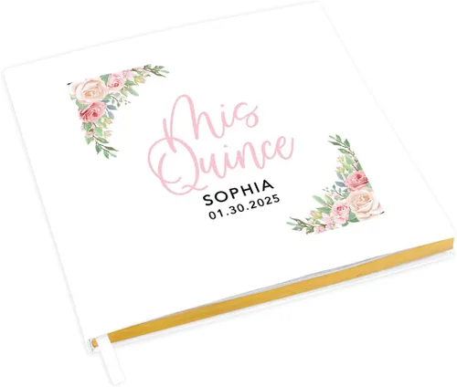 Miniatura 19 de Andaz Press Libro de invitados de quinceañera personalizado con detalles dorados, 120 páginas de 8.5 x 8.5 pulgadas, álbum de fotos de tapa dura