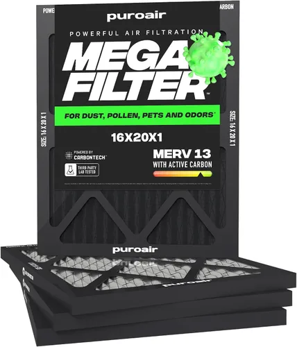 Miniatura 42 de PuroAir Filtro Mega - Filtro de aire de 12x12x1 MERV 13 para el hogar con carbón activado - Filtros alérgenos, caspa de mascotas, humo, polvo