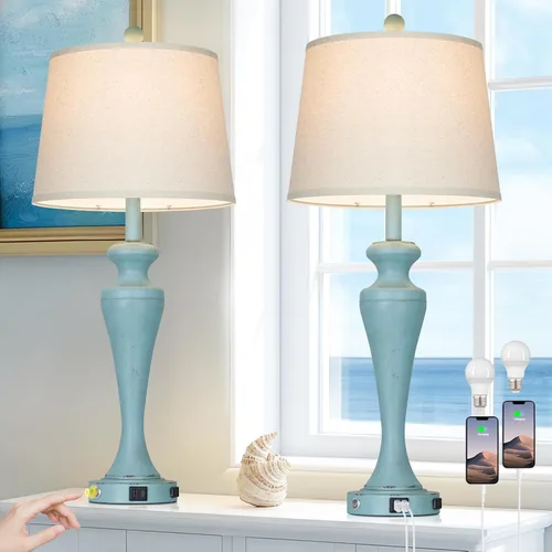 Miniatura 18 de Lámpara de mesa marrón oscuro de 30 pulgadas, lámpara de noche individual con control táctil de 3 vías con puertos USB A+C y salida de CA, lámparas