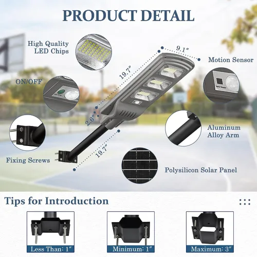 Miniatura 5 de Luz de calle solar de 6000 lúmenes, paquete de 2 luces LED solares de 500 W para exteriores, del atardecer al amanecer con sensor de radar