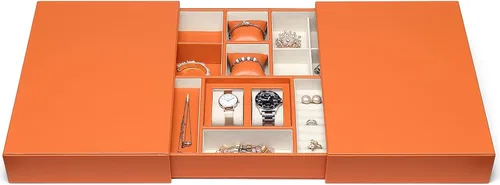 Miniatura 8 de Bandeja grande de joyería para mujeres y hombres caja organizadora de joyas para cajón aparador armario con 2 cajones extraíbles aretes anillo